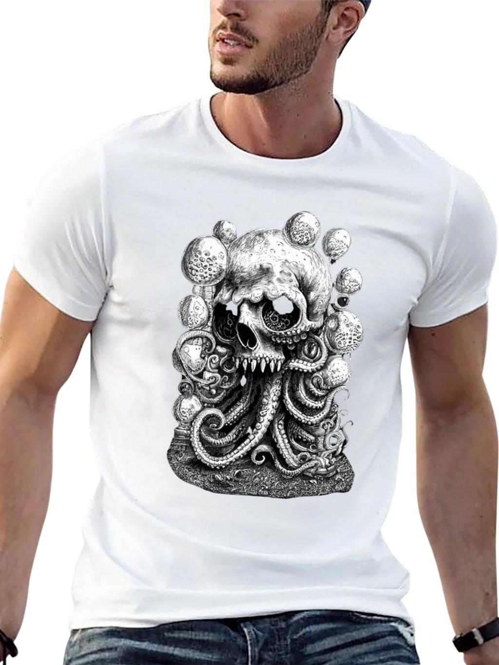 Skull Octopus Graphic Black T-Shirt