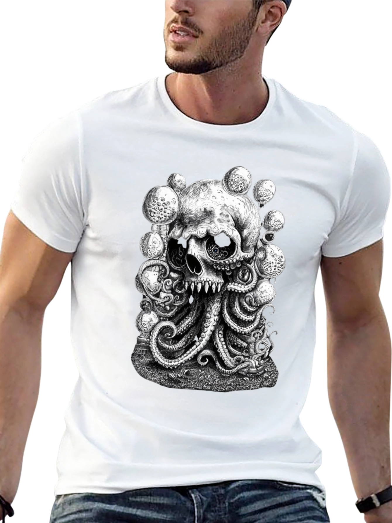 Skull Octopus Graphic Black T-Shirt