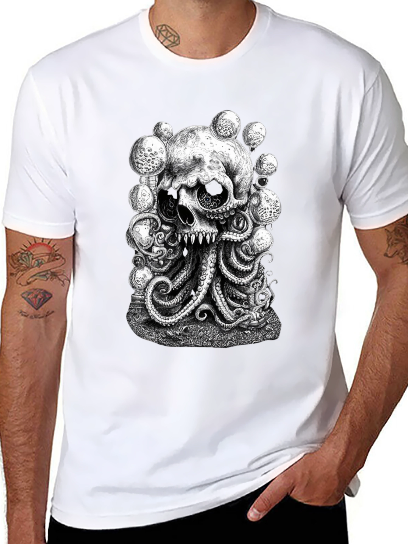Skull Octopus Graphic Black T-Shirt