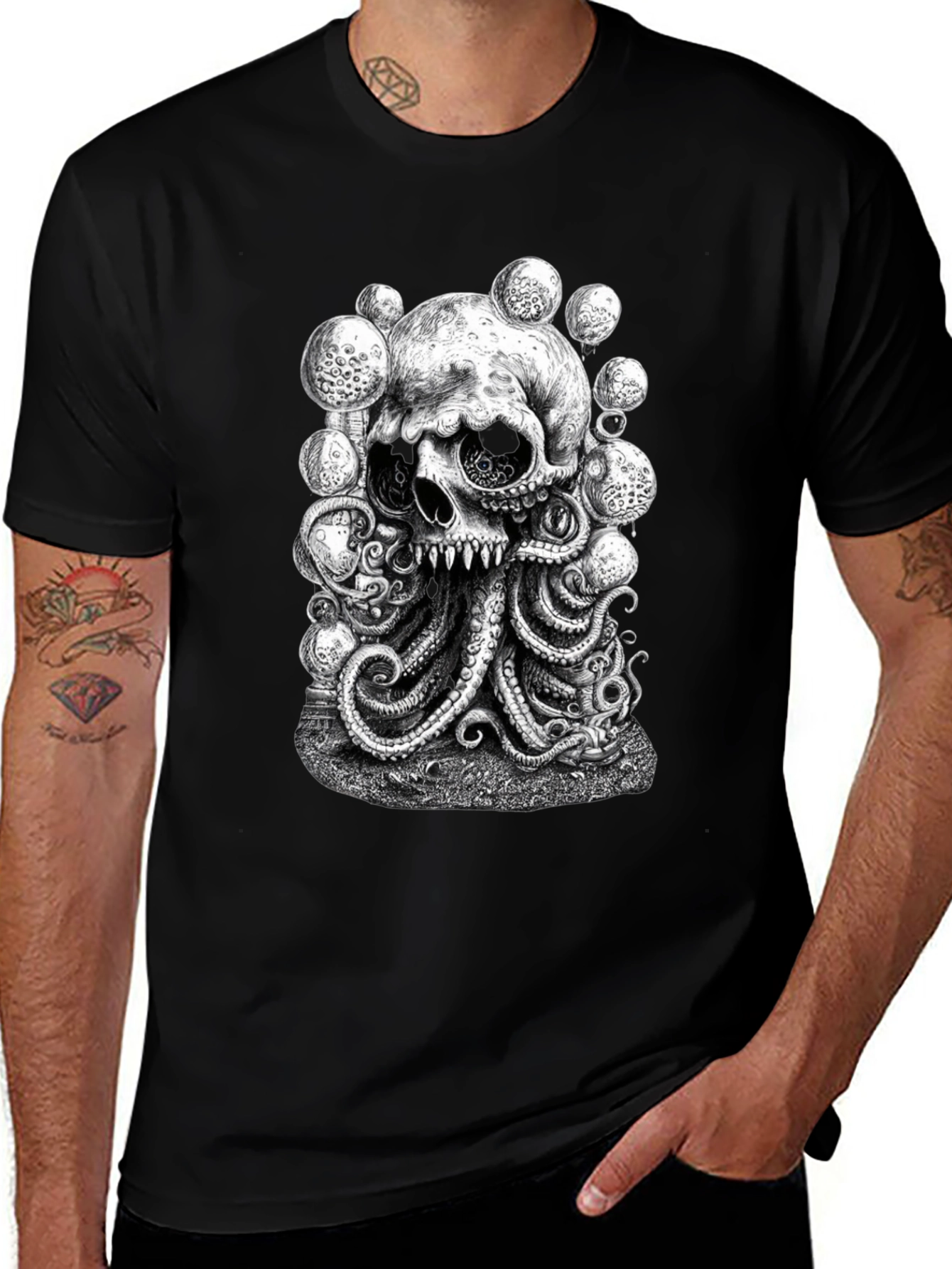 Skull Octopus Graphic Black T-Shirt