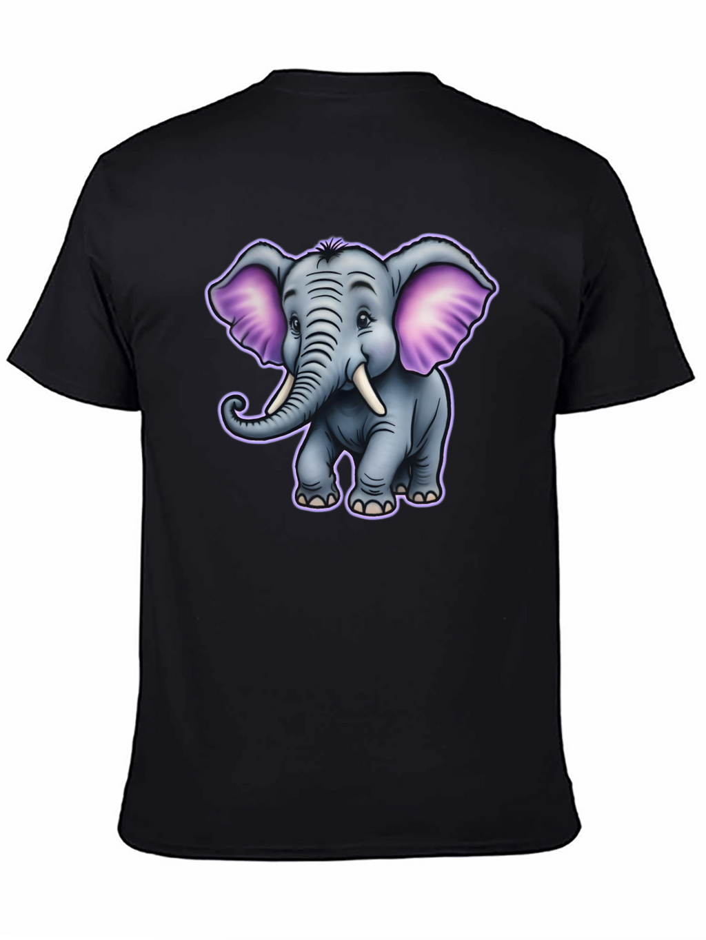 Cute Cartoon Elephant Graphic Tee - Black
