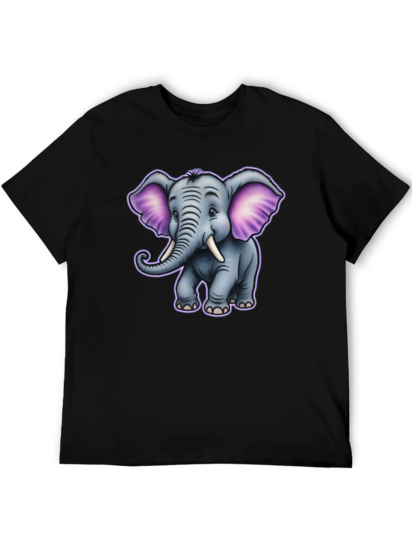 Cute Cartoon Elephant Graphic Tee - Black