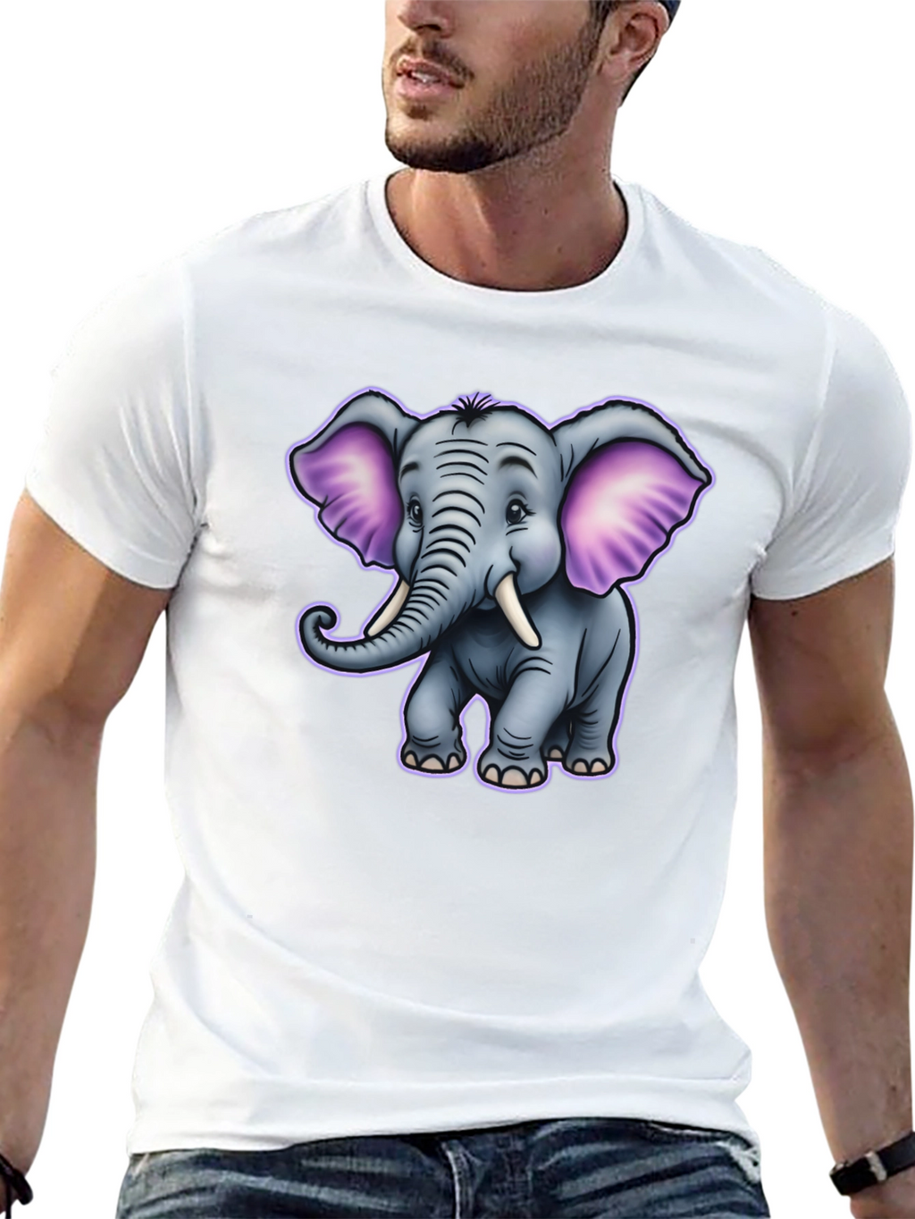 Cute Cartoon Elephant Graphic Tee - Black