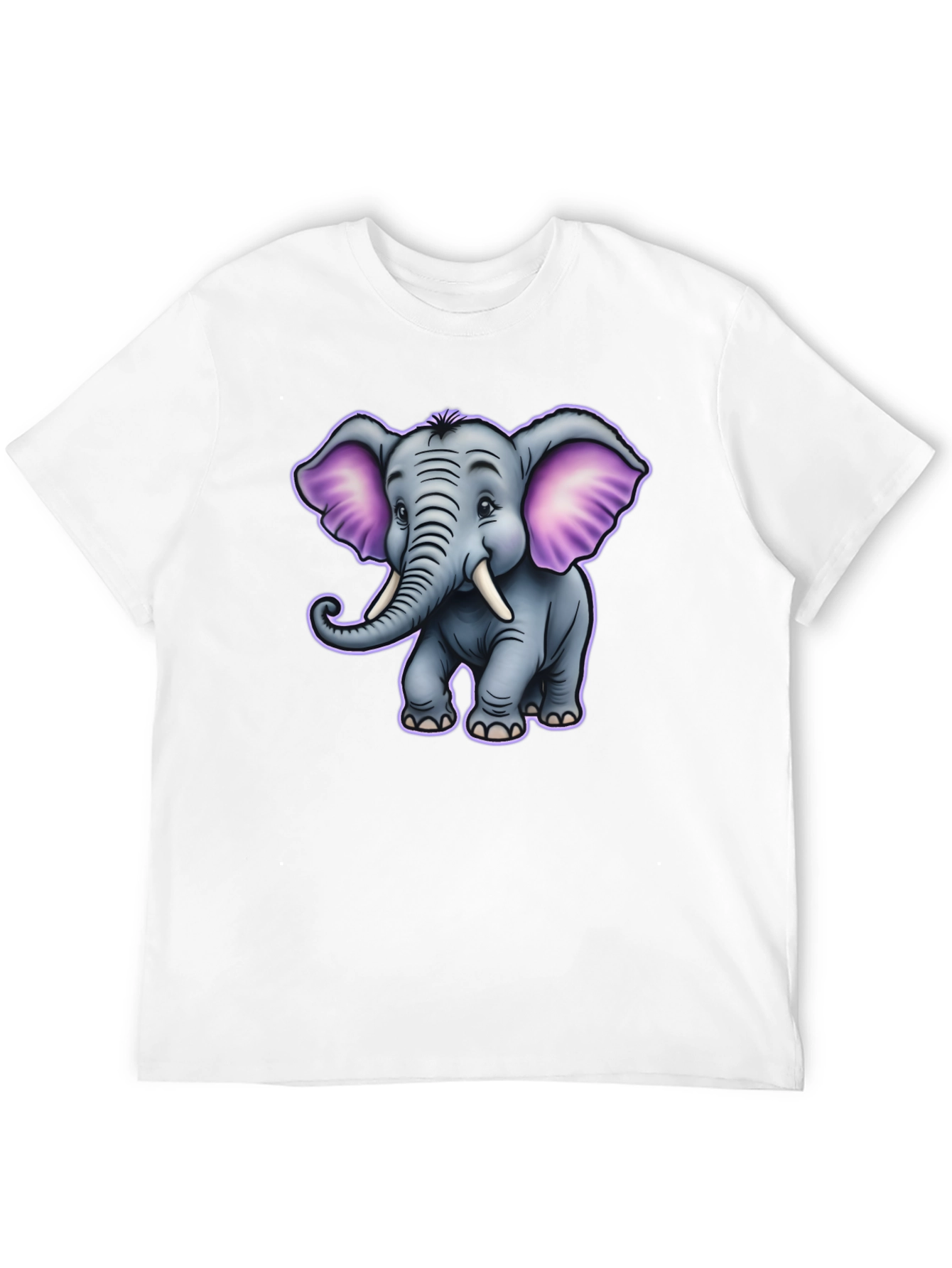 Cute Cartoon Elephant Graphic Tee - Black