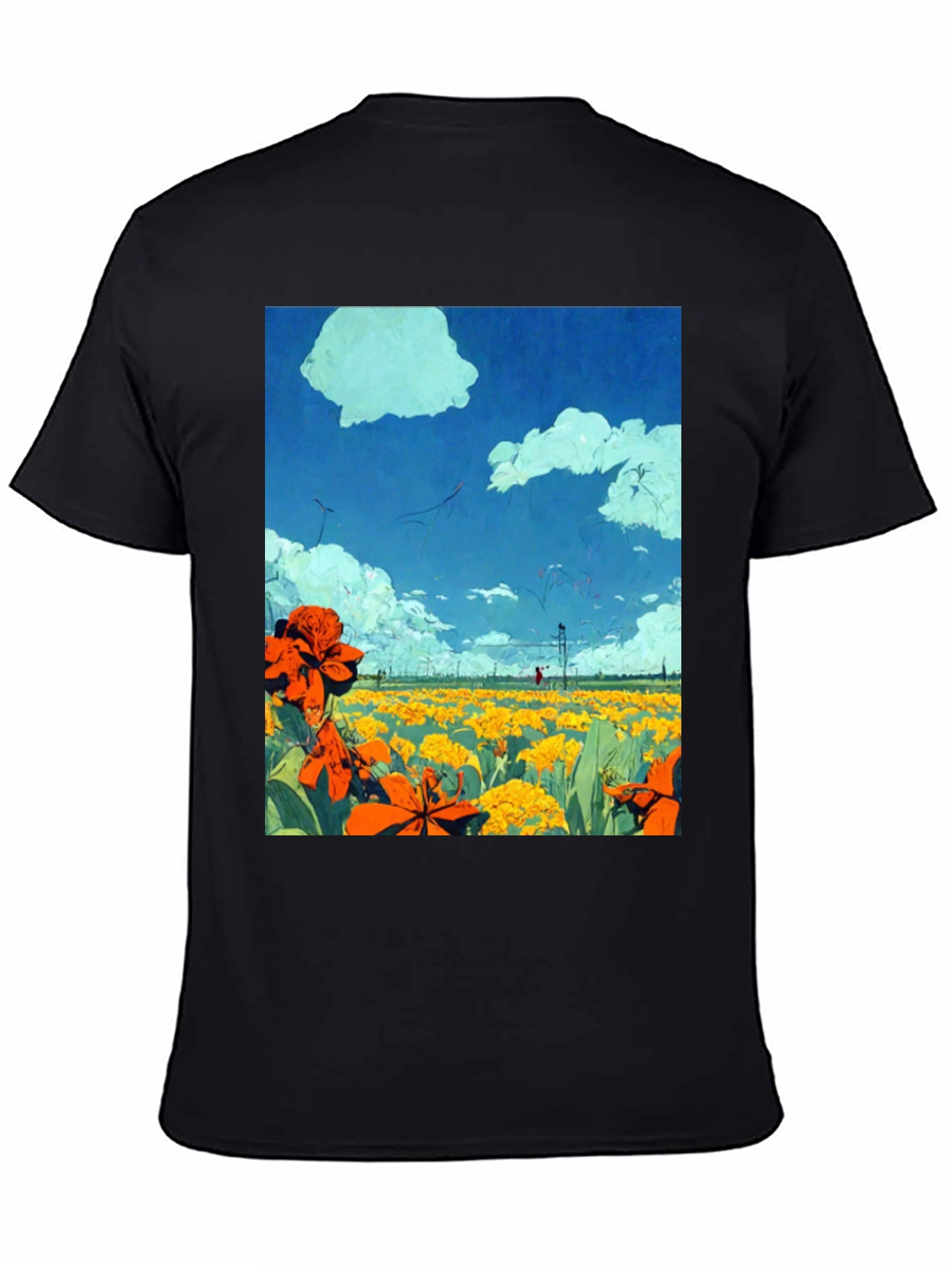 Floral Field Graphic Tee - Black Cotton Comfort