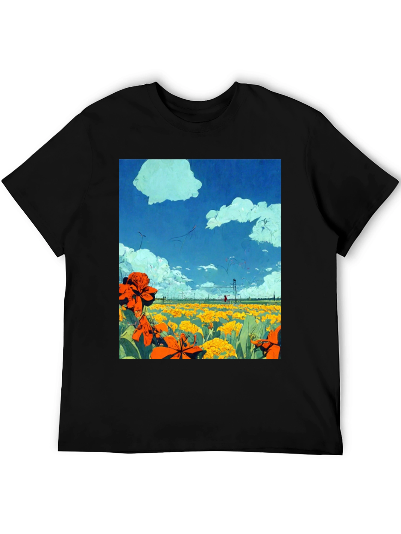 Floral Field Graphic Tee - Black Cotton Comfort