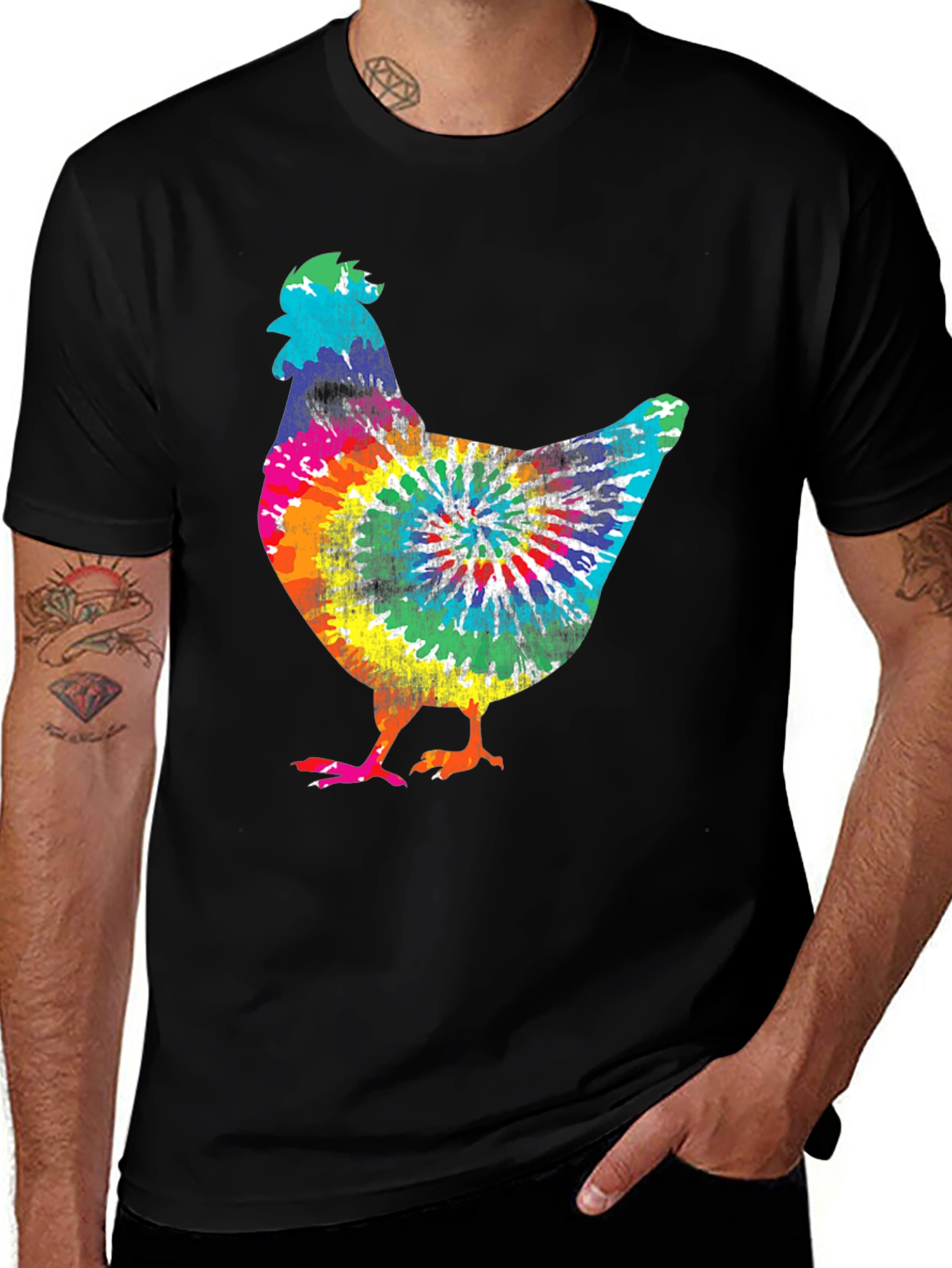 Colorful Tie-Dye Chicken Graphic T-Shirt