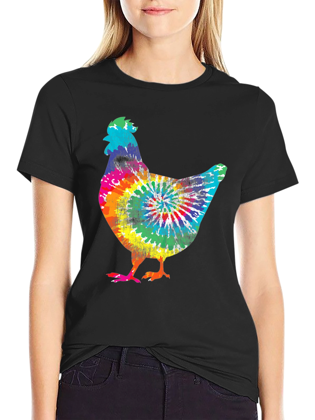 Colorful Tie-Dye Chicken Graphic T-Shirt