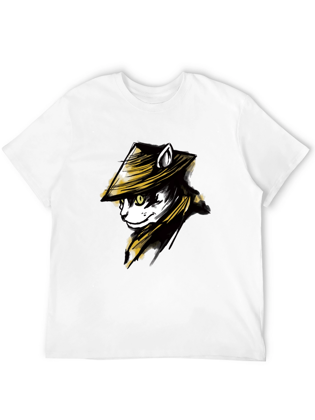 Black T-Shirt with Cat Samurai Graphic
