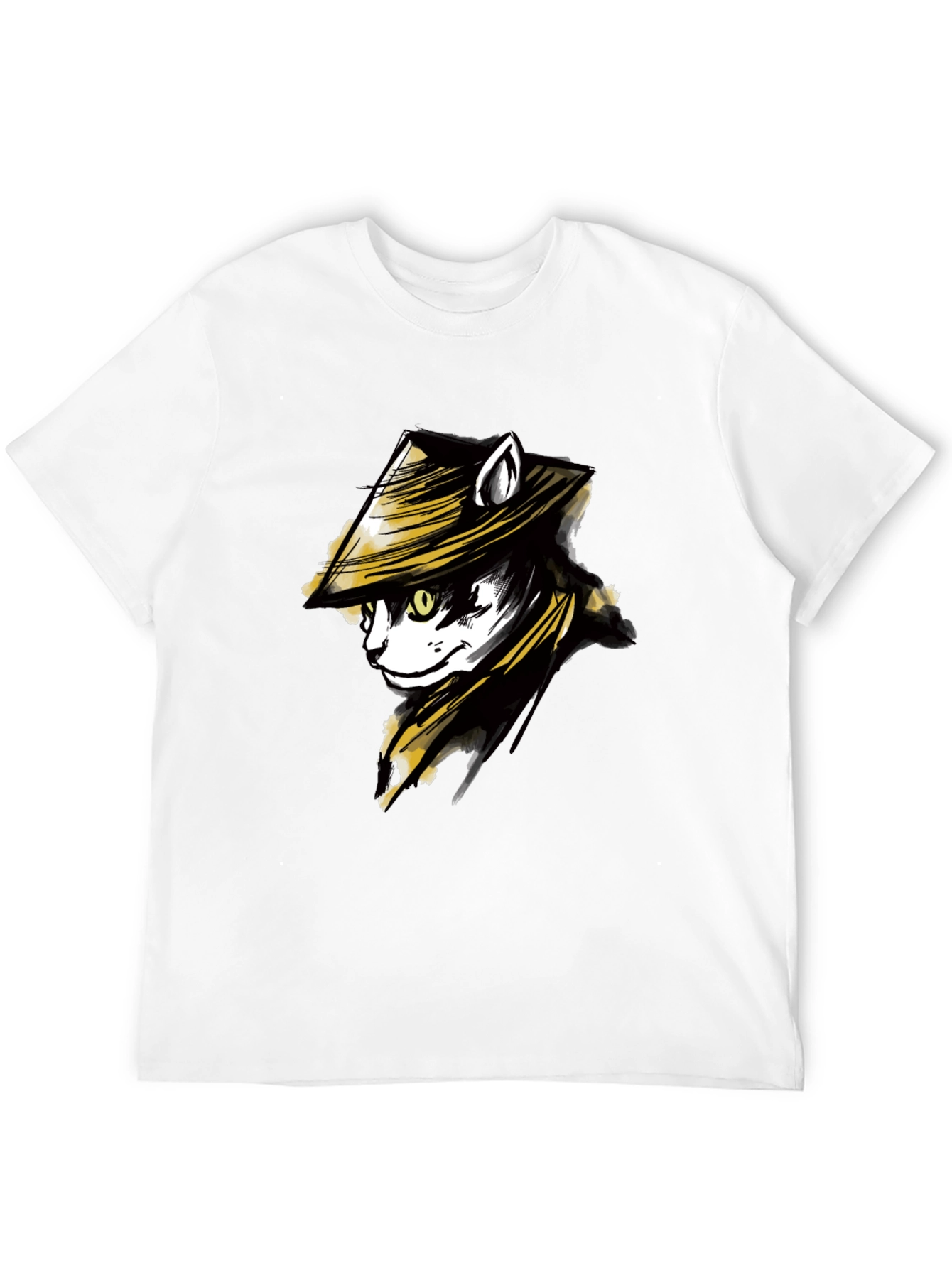 Black T-Shirt with Cat Samurai Graphic