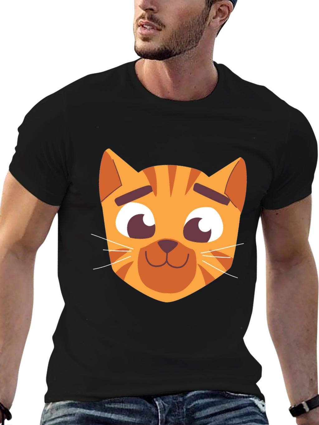 Cartoon Cat Graphic Black T-Shirt