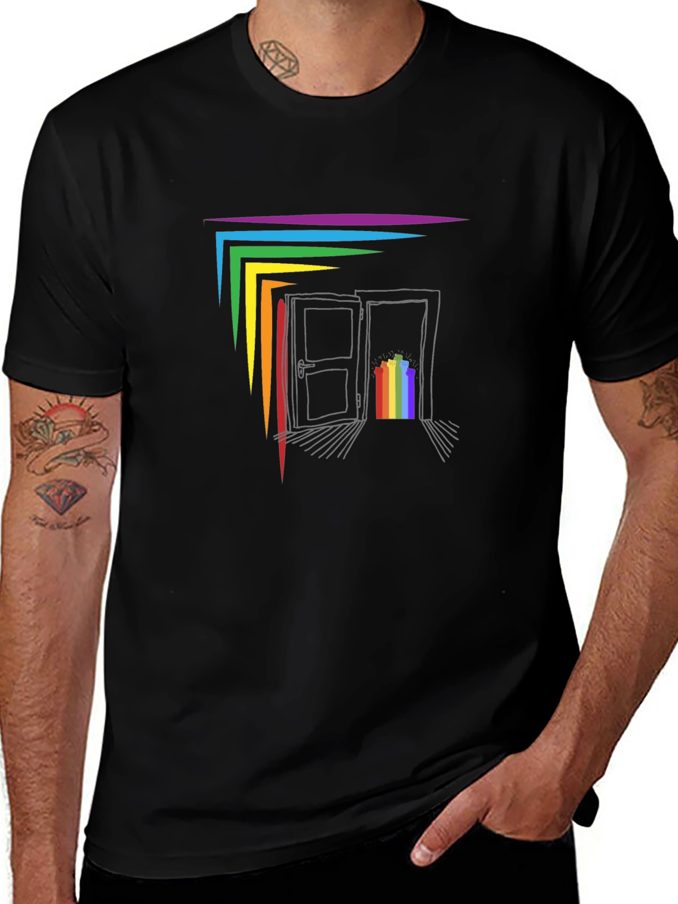 Rainbow Doorway Graphic T-Shirt - Black