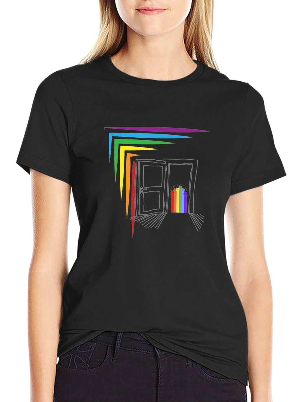 Rainbow Doorway Graphic T-Shirt - Black