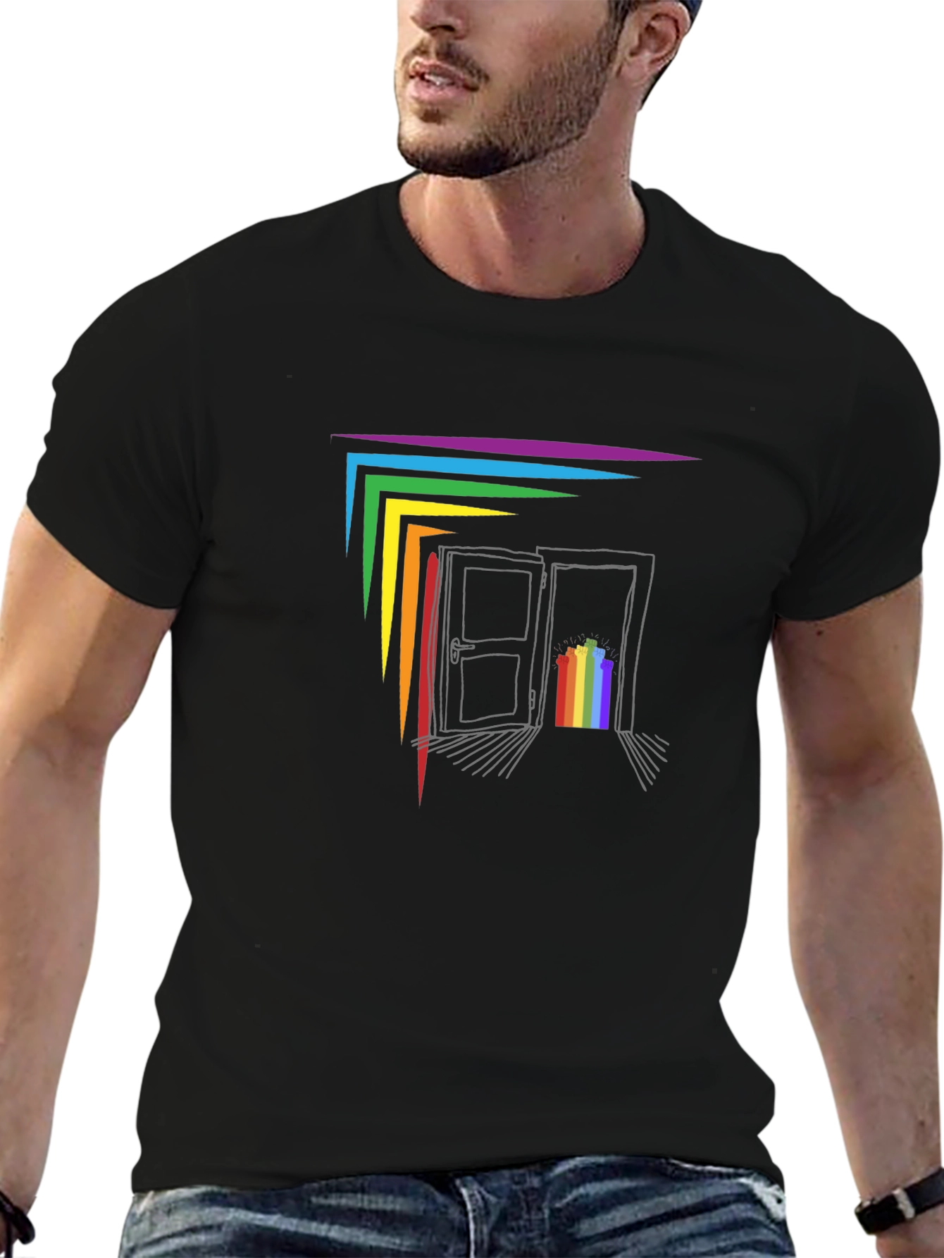Rainbow Doorway Graphic T-Shirt - Black