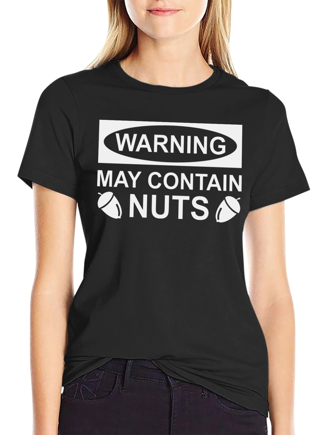 Warning May Contain Nuts Graphic T-Shirt - Funny Adult Humor Tee