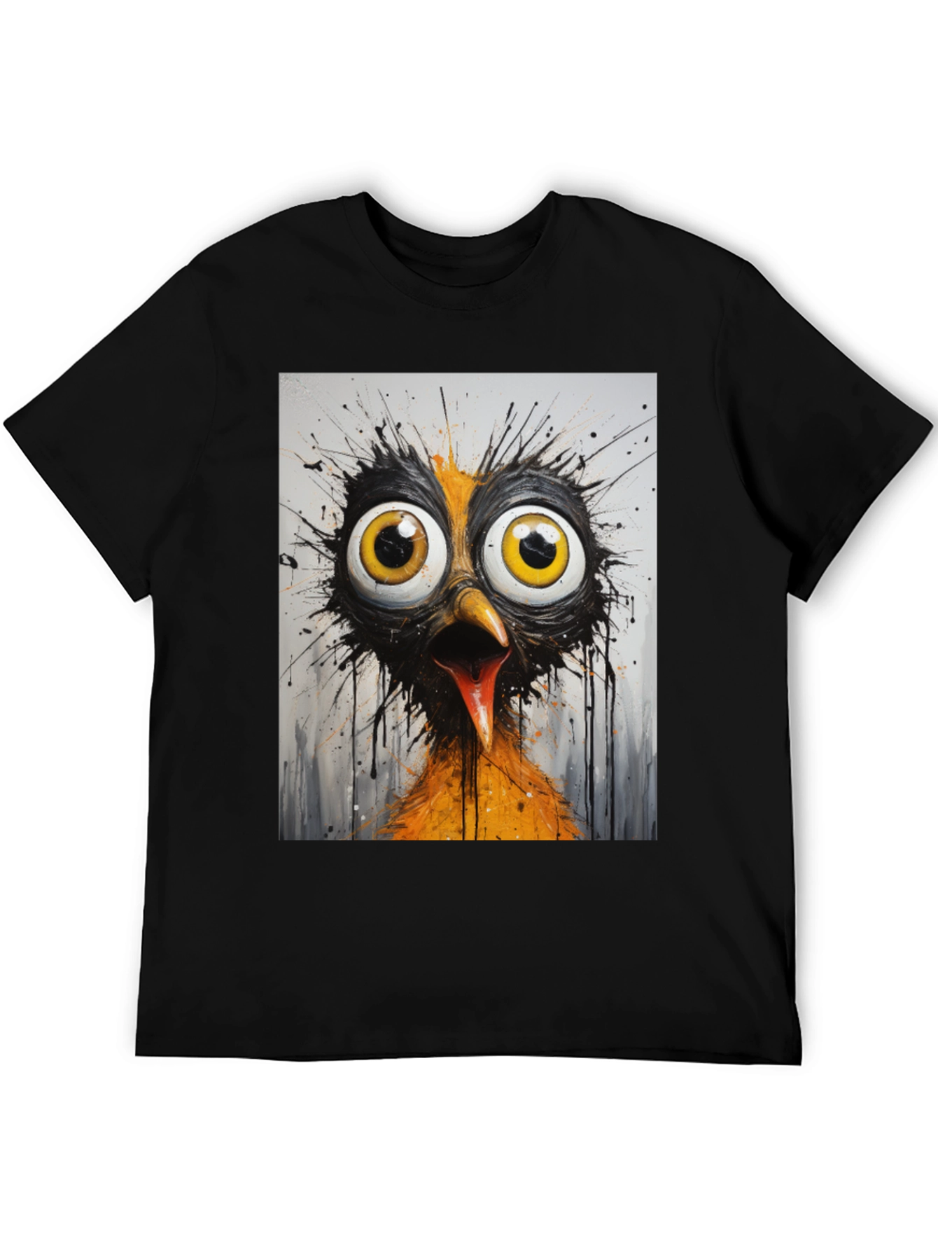 Crazy Bird Graphic T-Shirt - Black