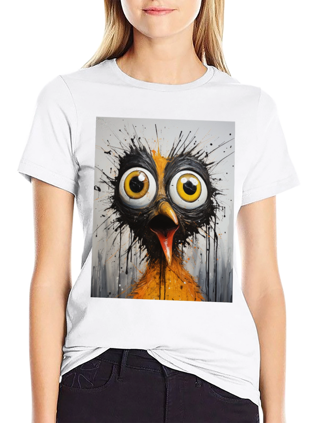 Crazy Bird Graphic T-Shirt - Black