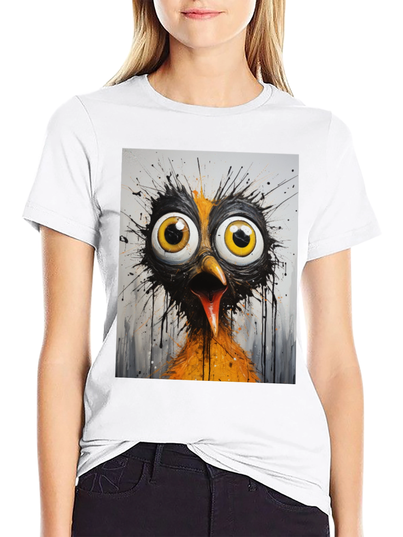 Crazy Bird Graphic T-Shirt - Black