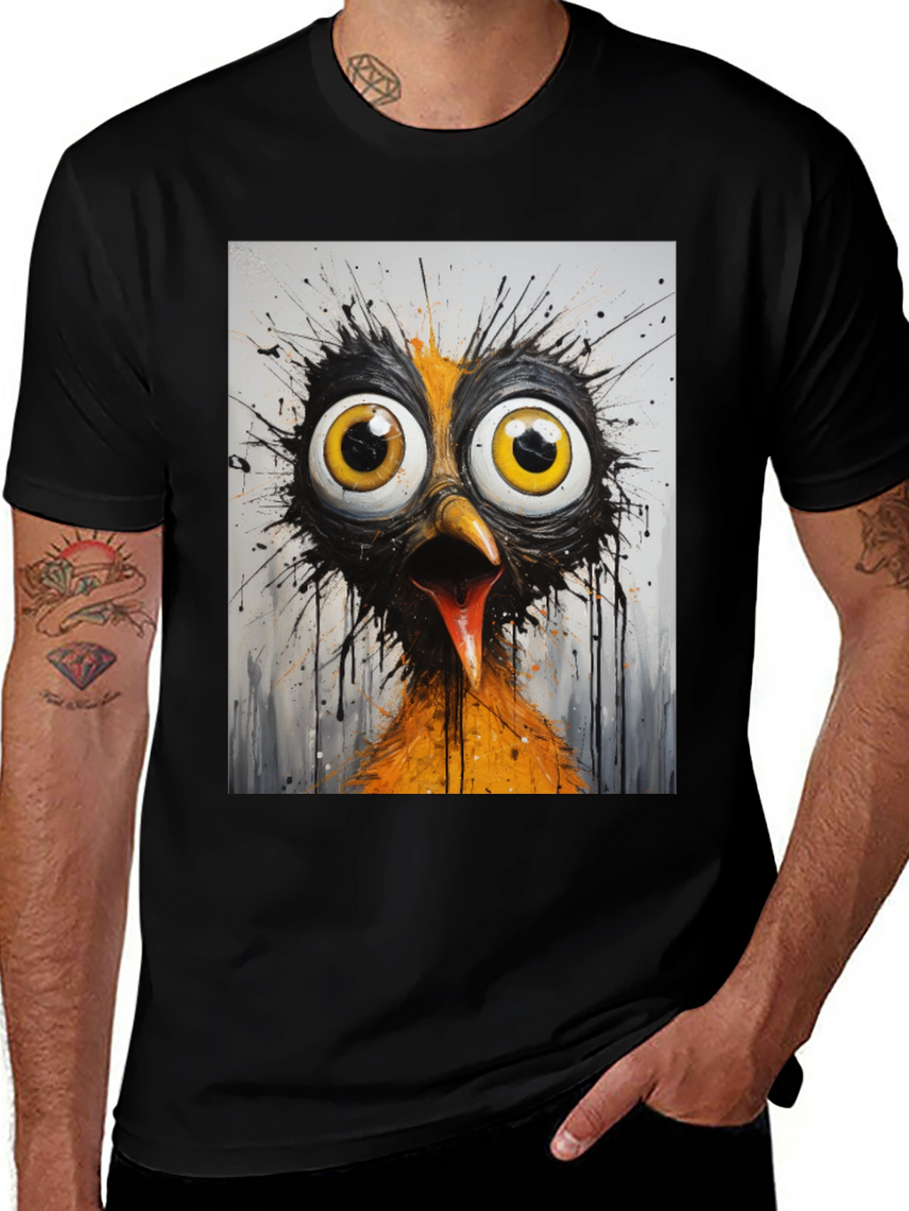 Crazy Bird Graphic T-Shirt - Black
