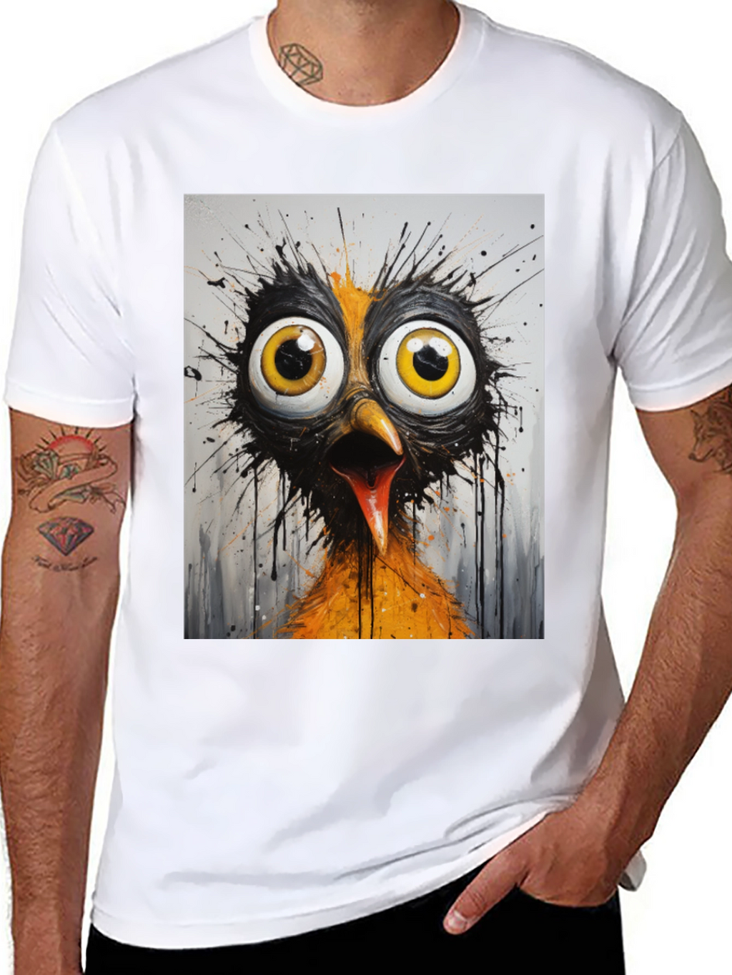 Crazy Bird Graphic T-Shirt - Black