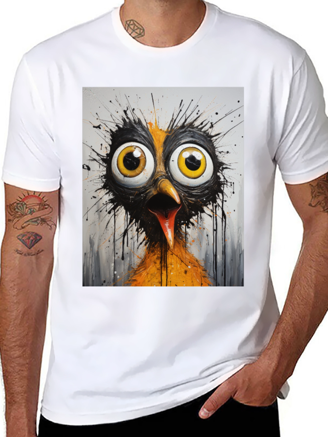 Crazy Bird Graphic T-Shirt - Black