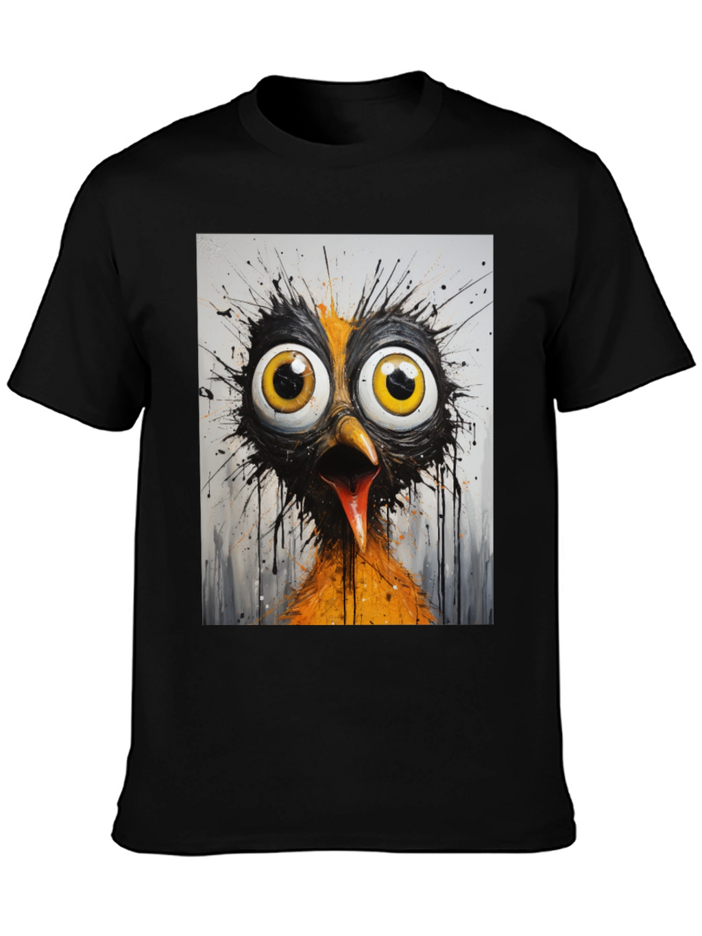 Crazy Bird Graphic T-Shirt - Black