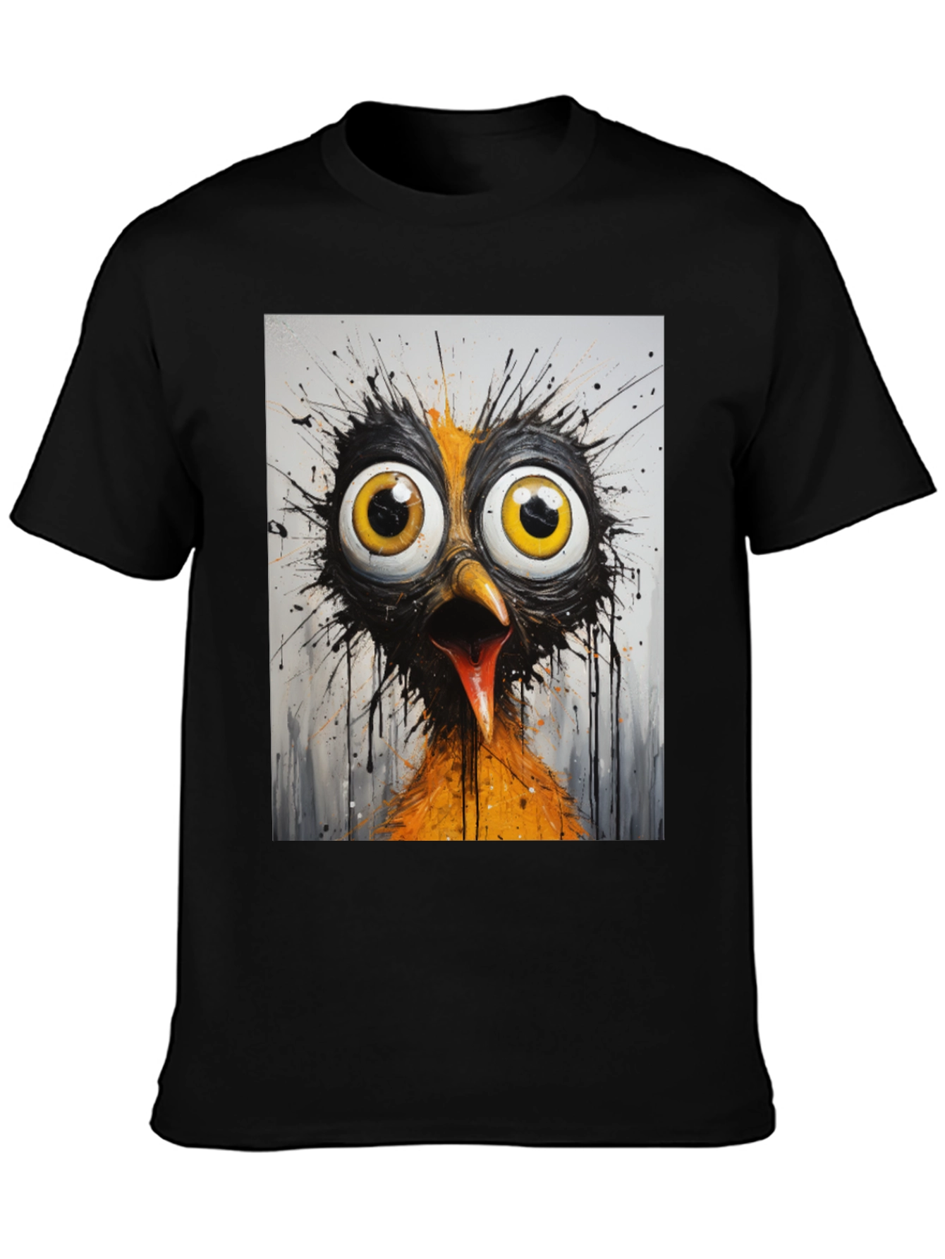 Crazy Bird Graphic T-Shirt - Black