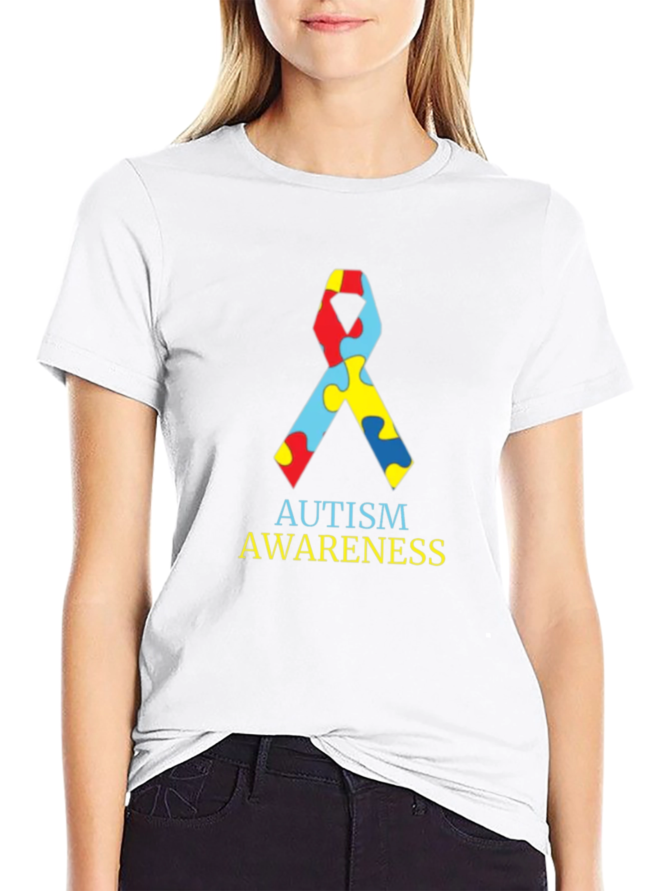 Autism Awareness Ribbon Black T-Shirt
