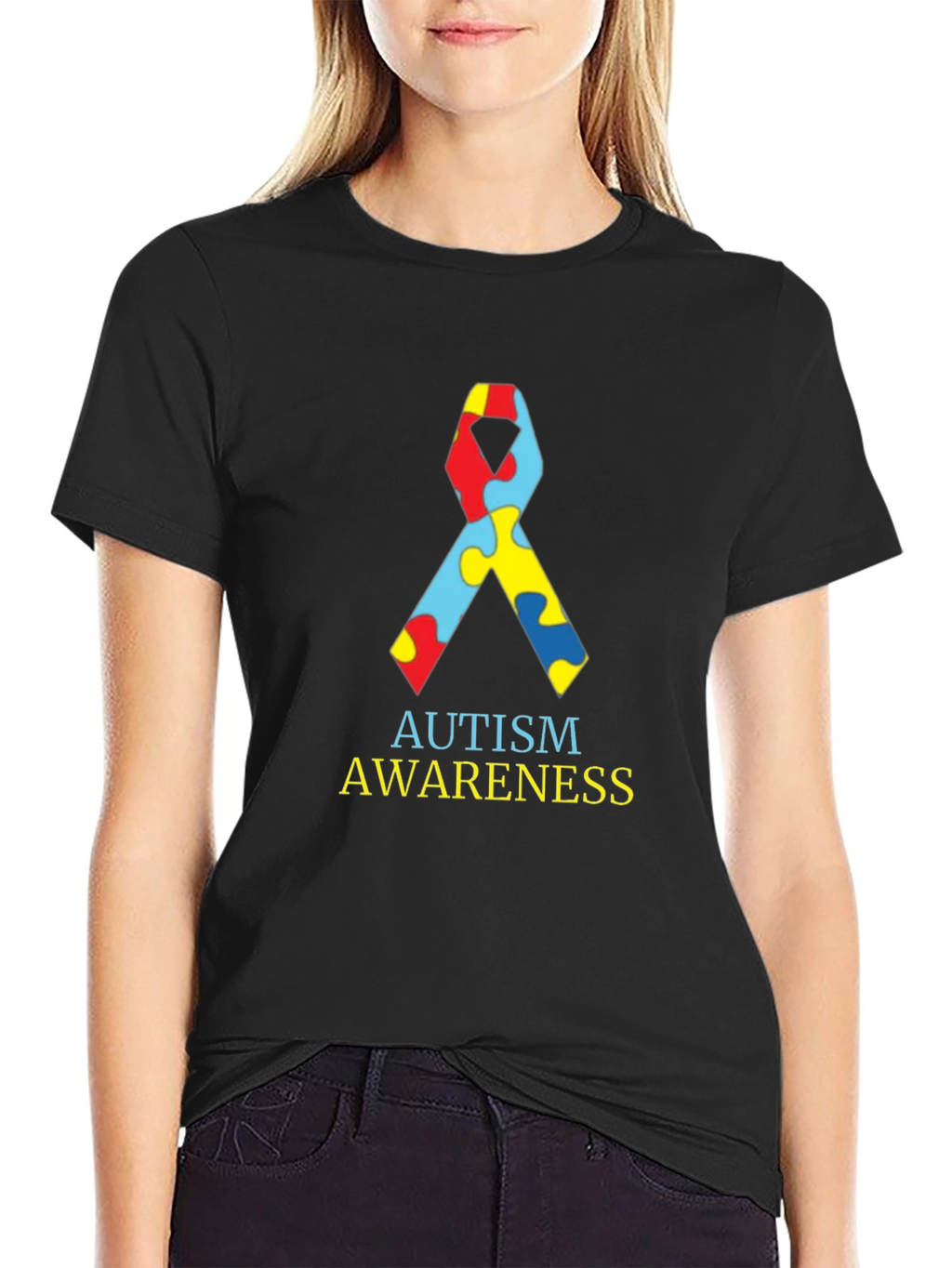 Autism Awareness Ribbon Black T-Shirt
