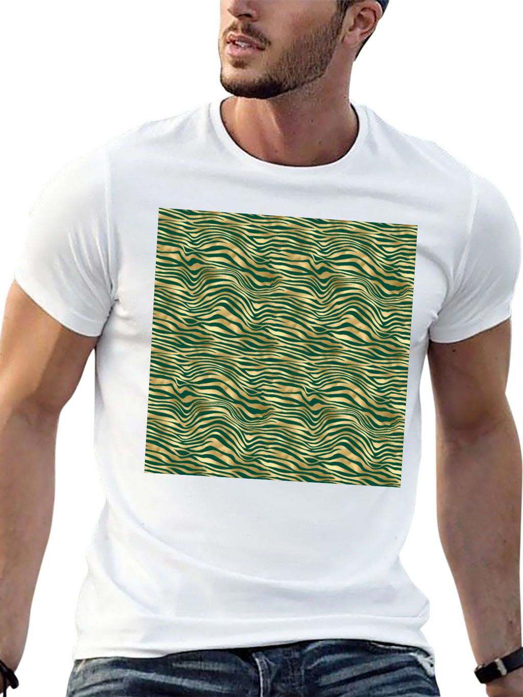 Emerald and Gold Wave Pattern T-Shirt