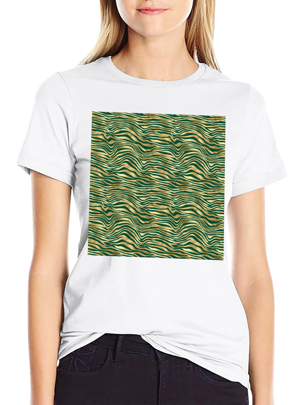 Emerald and Gold Wave Pattern T-Shirt