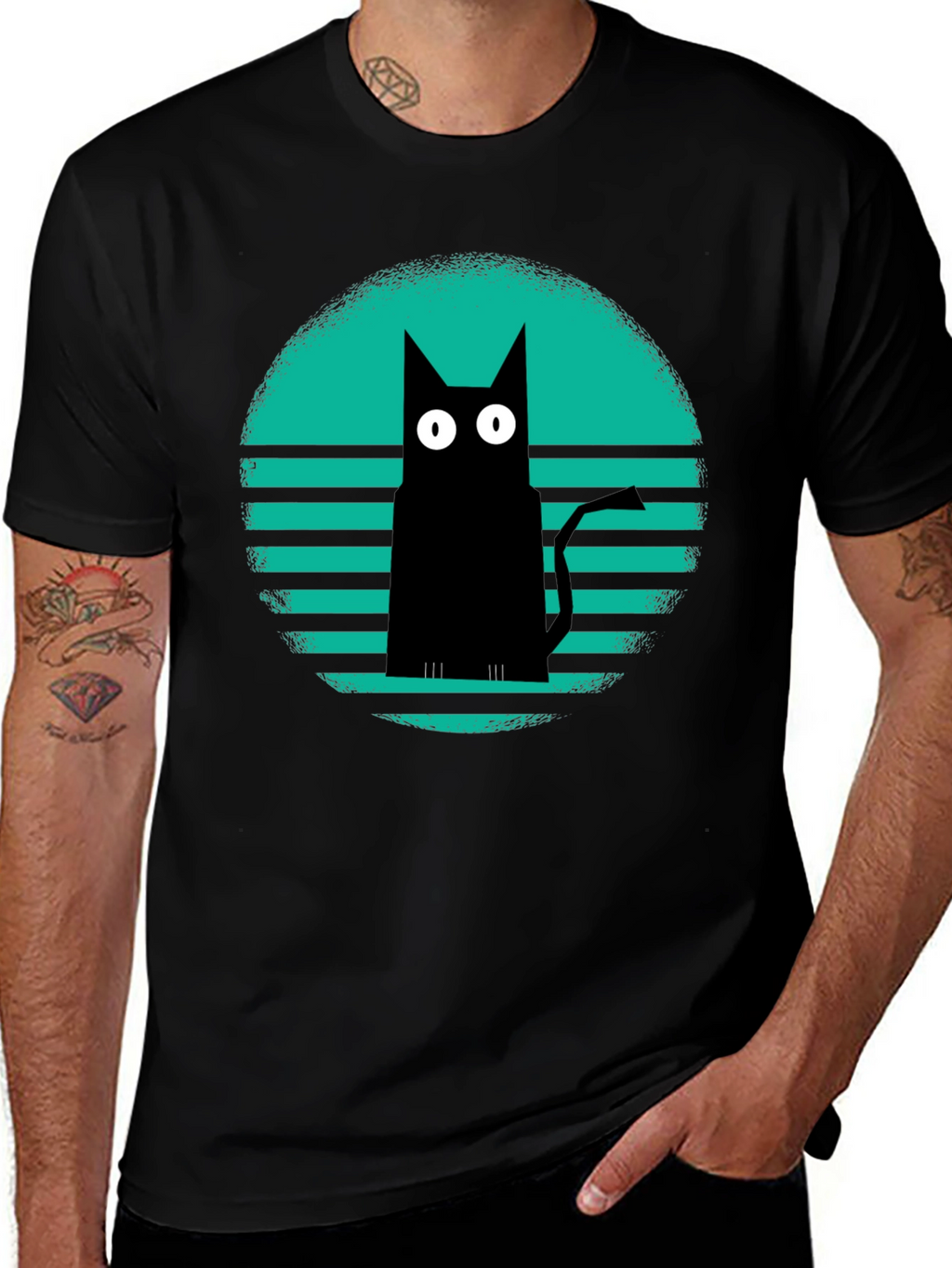 Retro Cat Graphic Tee - Black