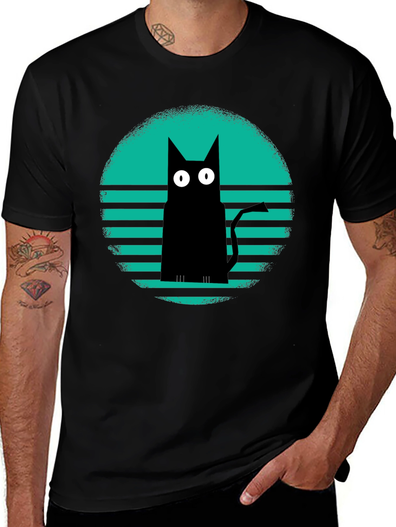 Retro Cat Graphic Tee - Black
