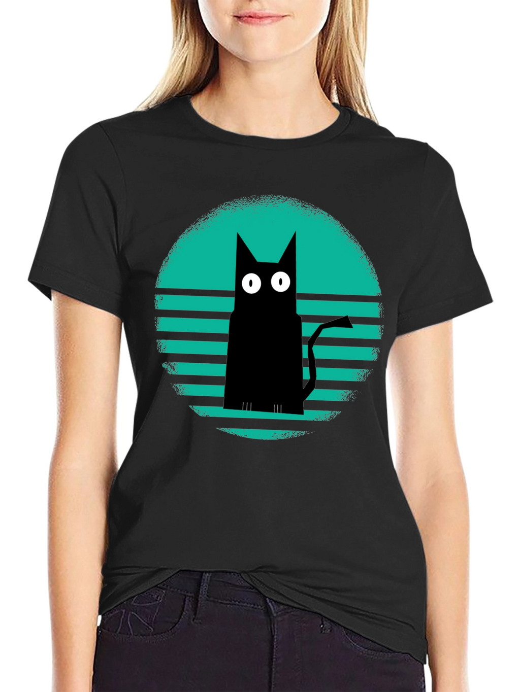 Retro Cat Graphic Tee - Black