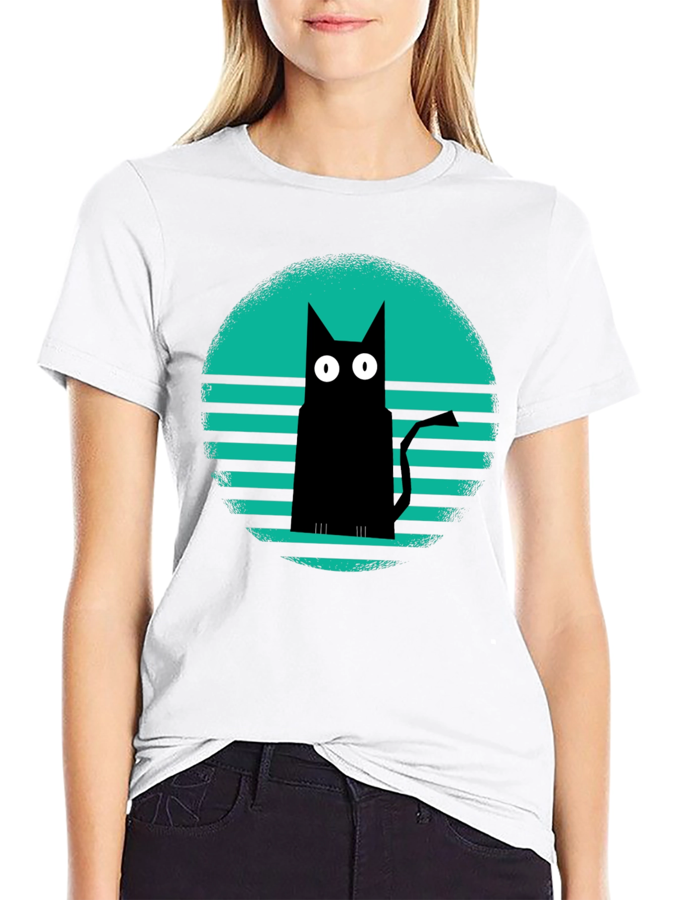Retro Cat Graphic Tee - Black