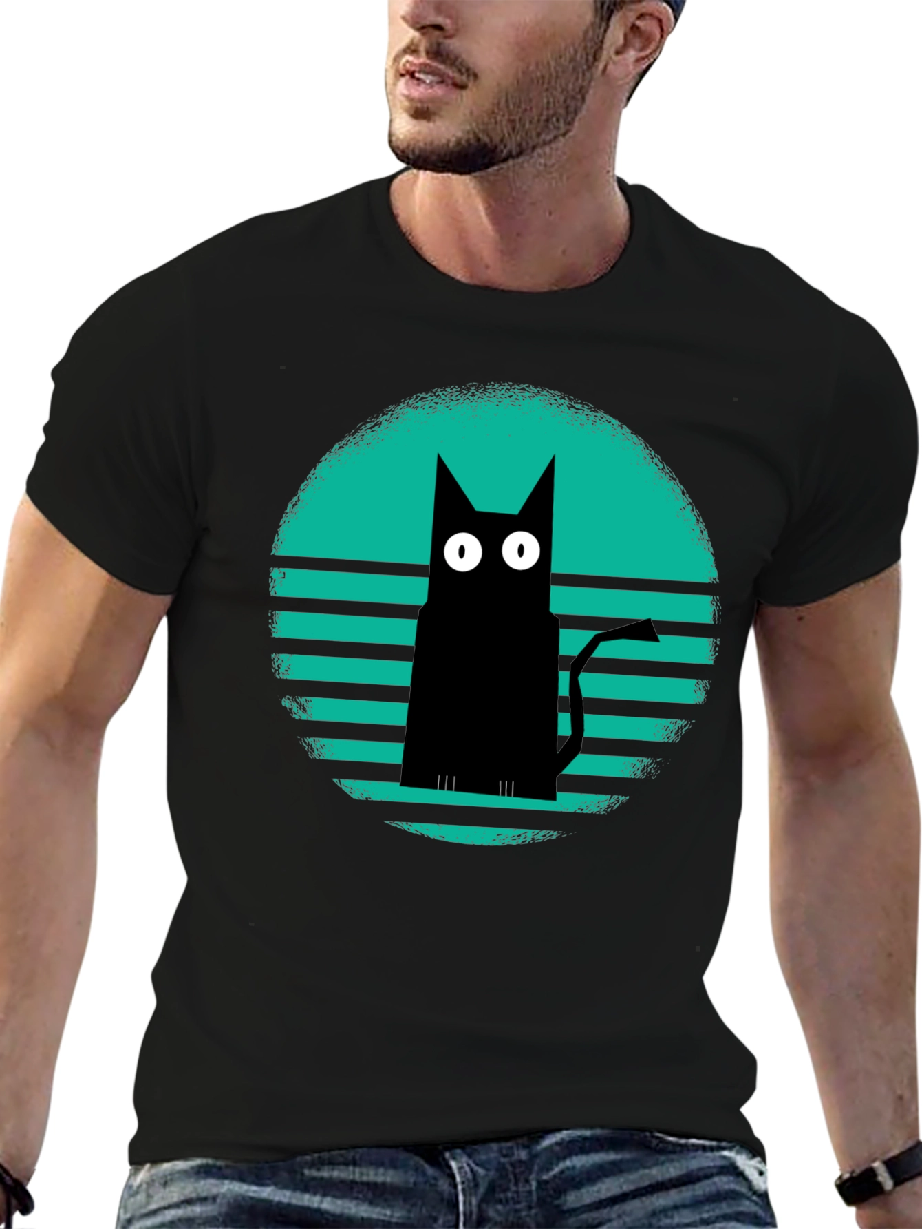 Retro Cat Graphic Tee - Black