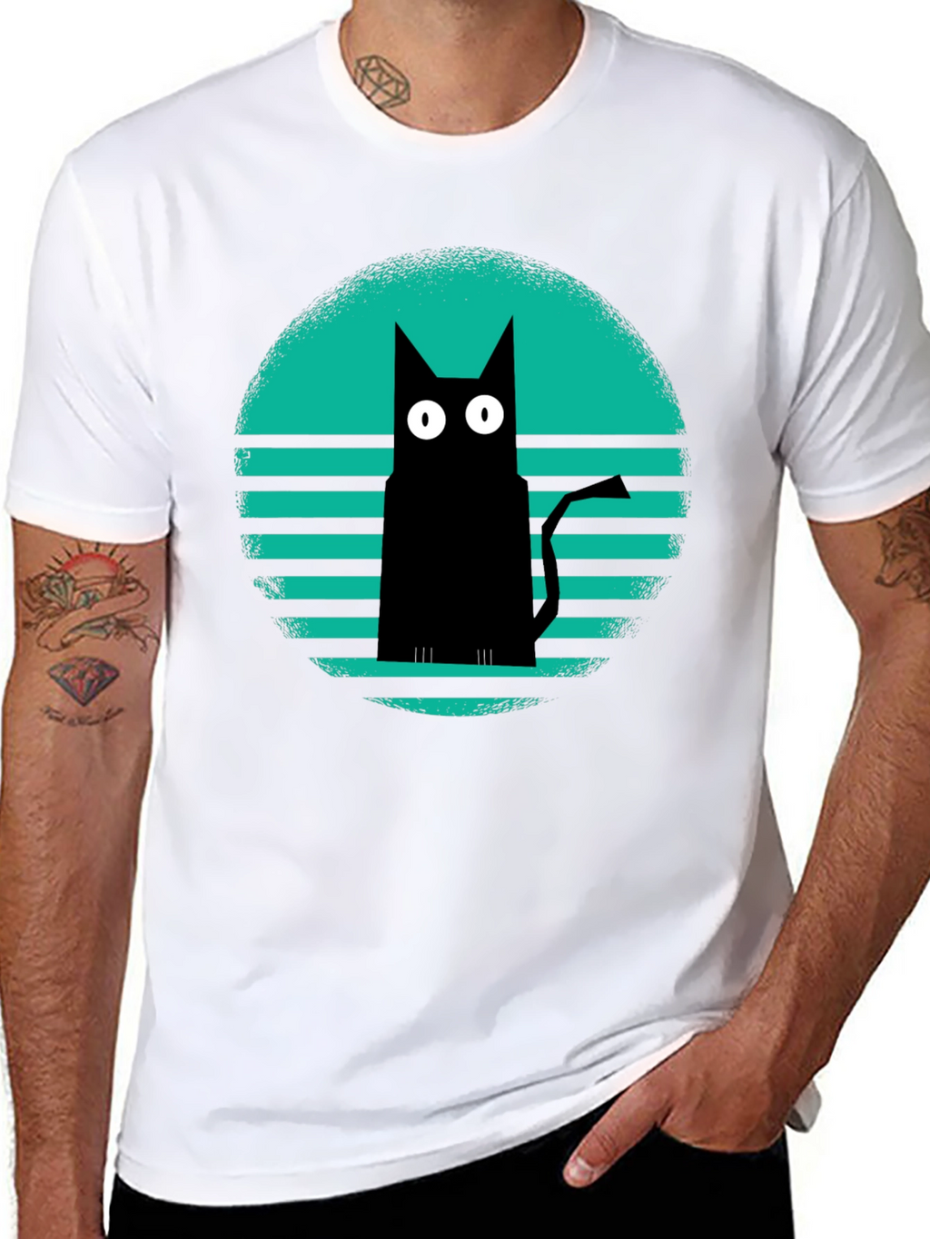 Retro Cat Graphic Tee - Black