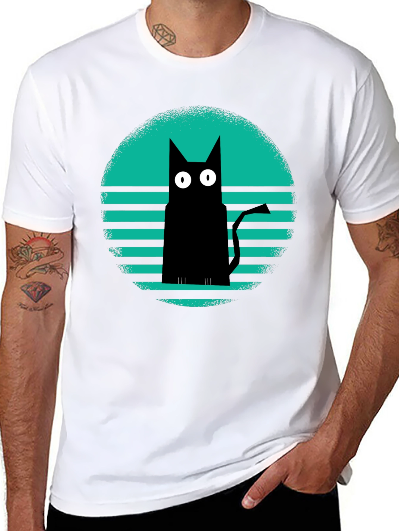 Retro Cat Graphic Tee - Black