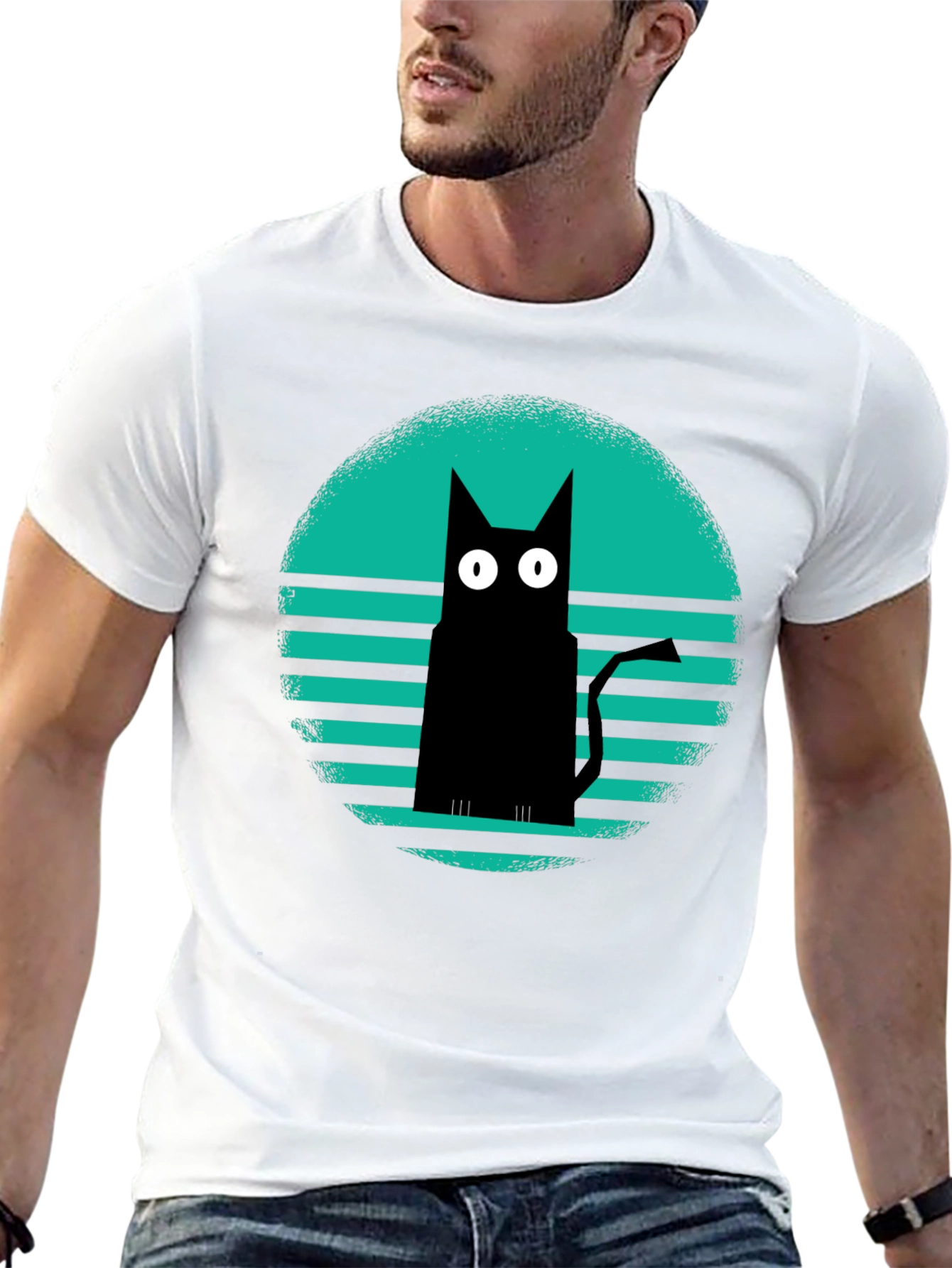 Retro Cat Graphic Tee - Black