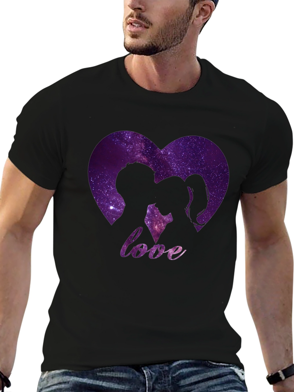 Love Galaxy Heart Graphic Tee - Black