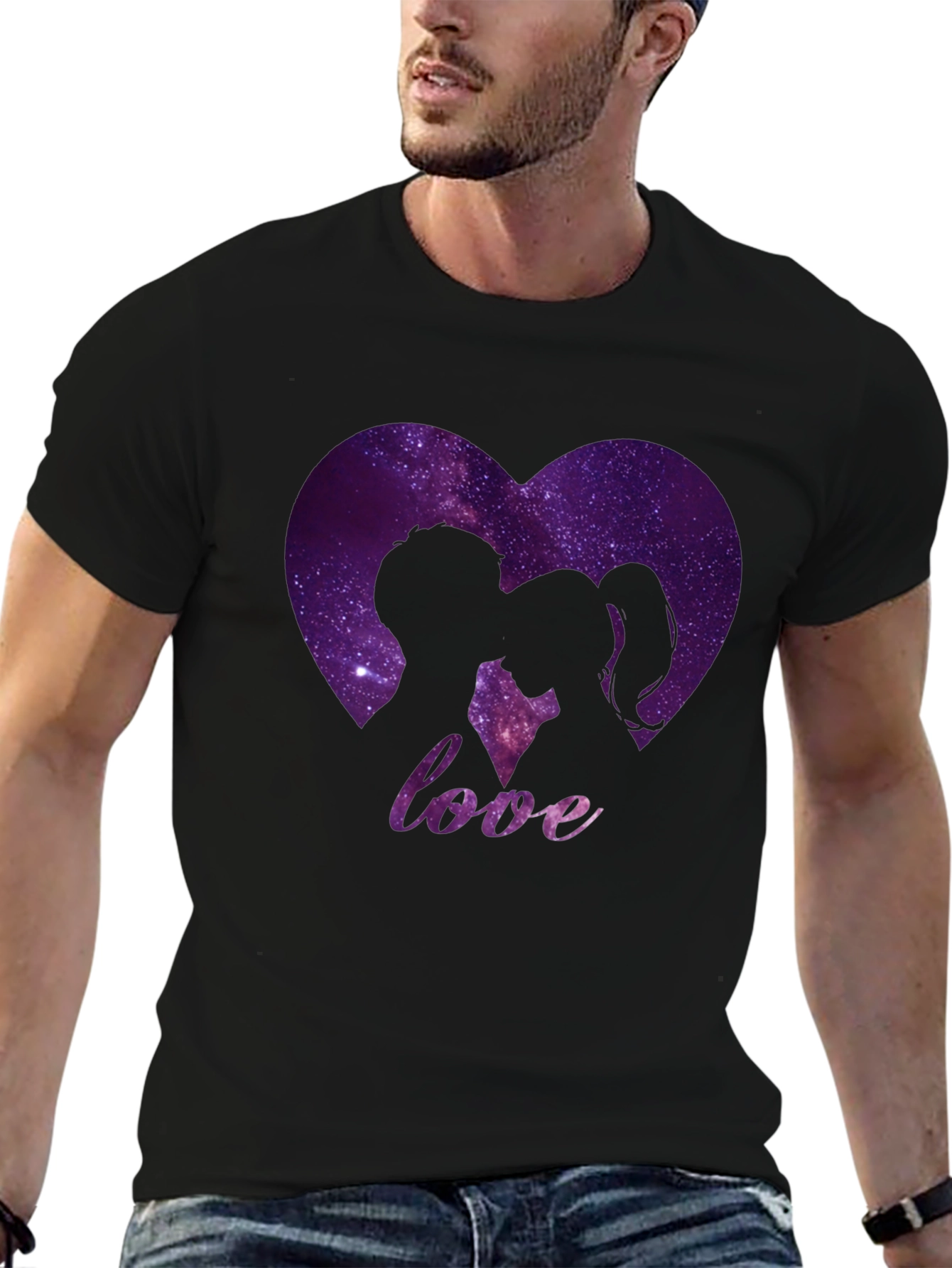 Love Galaxy Heart Graphic Tee - Black