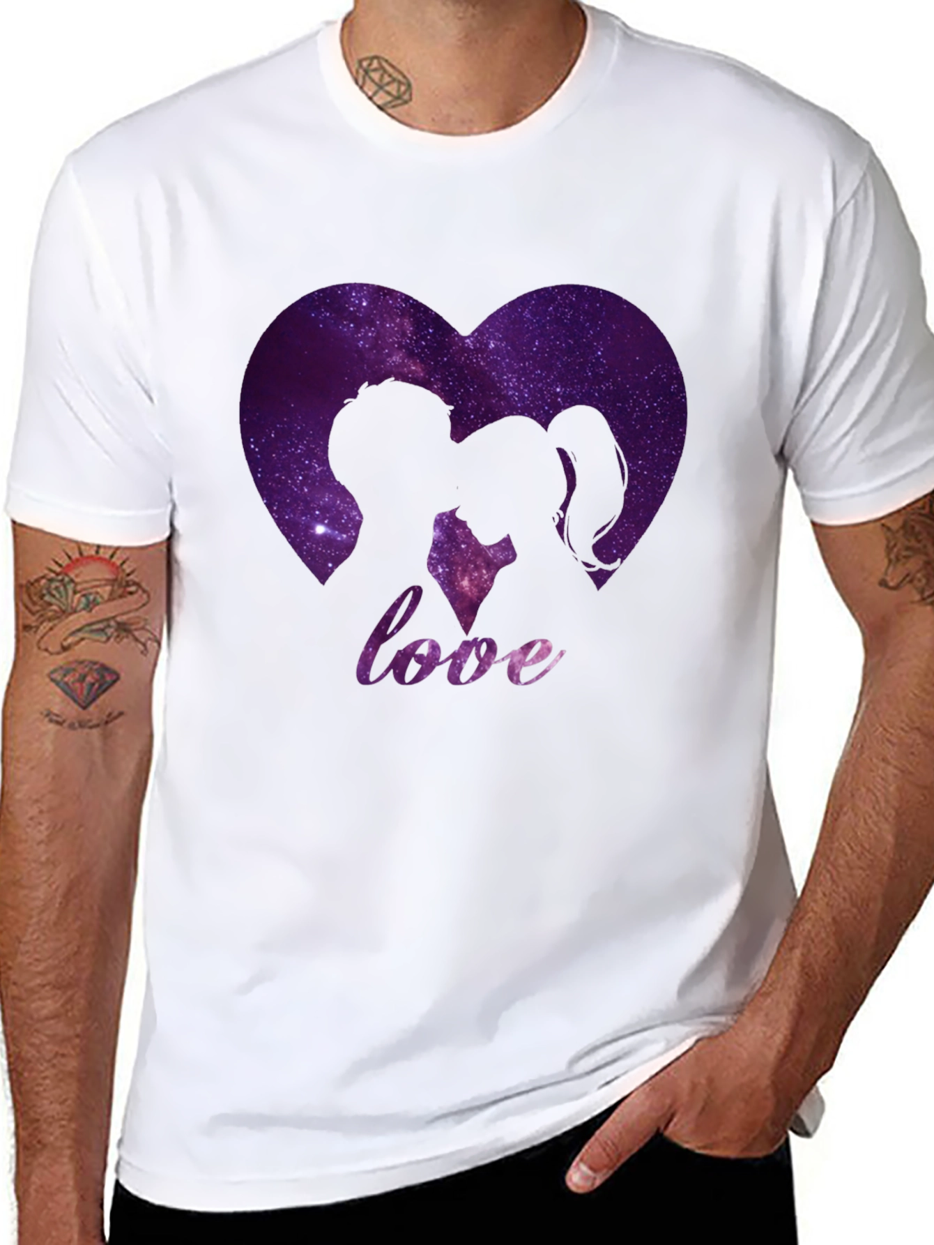 Love Galaxy Heart Graphic Tee - Black