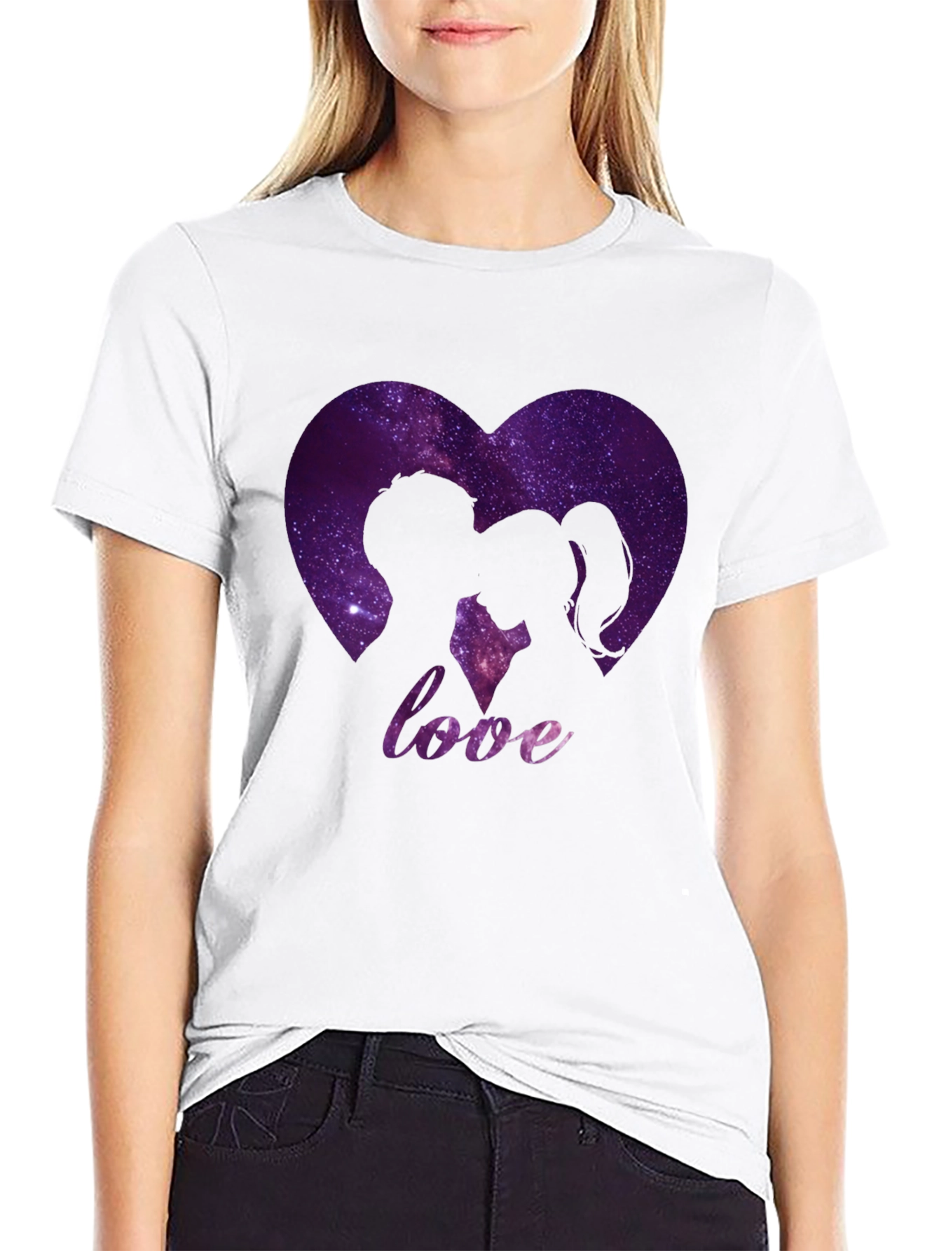 Love Galaxy Heart Graphic Tee - Black