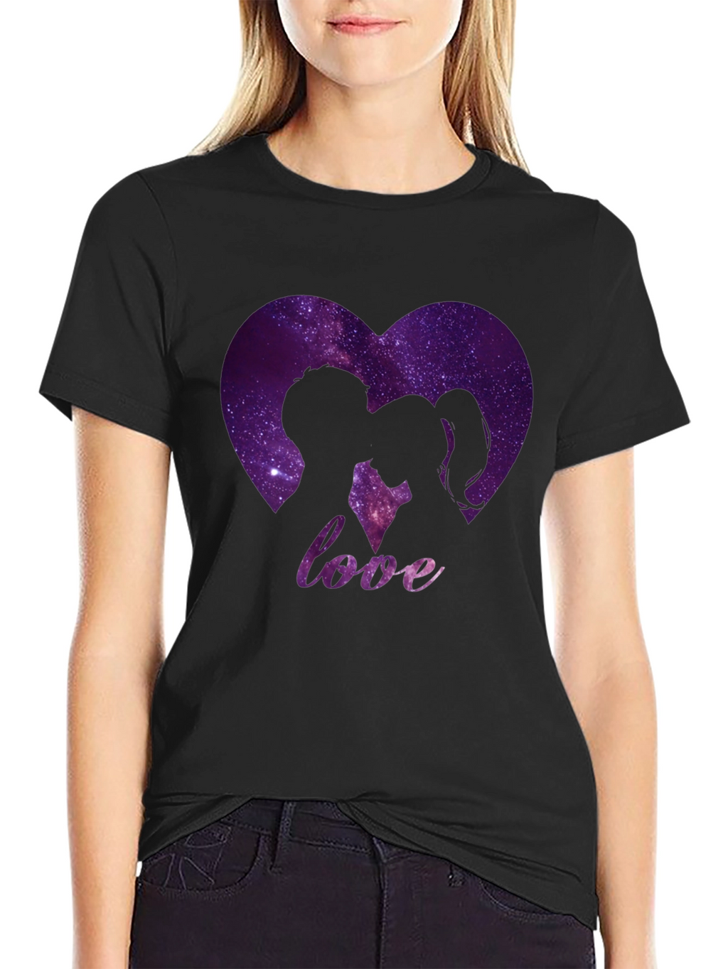 Love Galaxy Heart Graphic Tee - Black