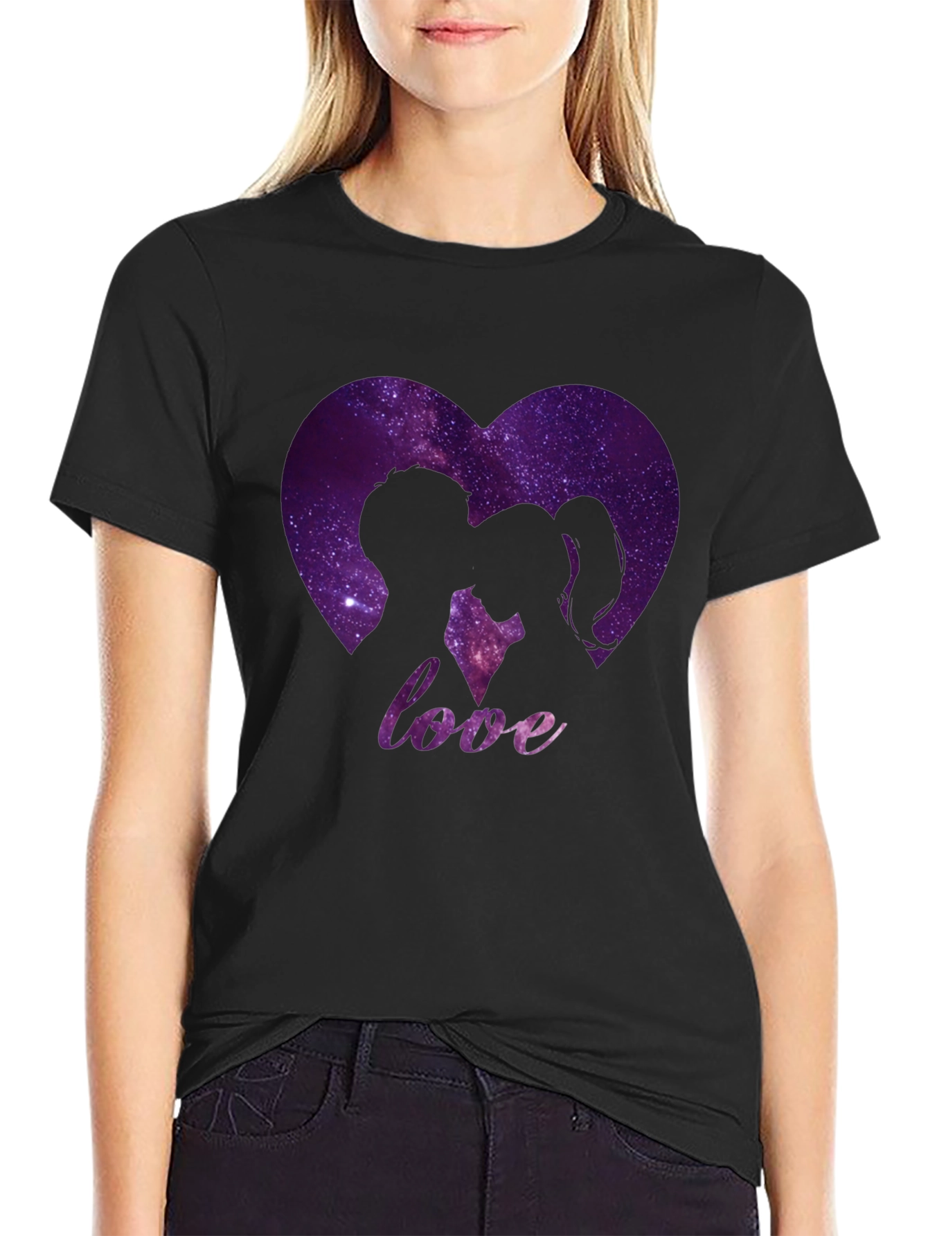 Love Galaxy Heart Graphic Tee - Black