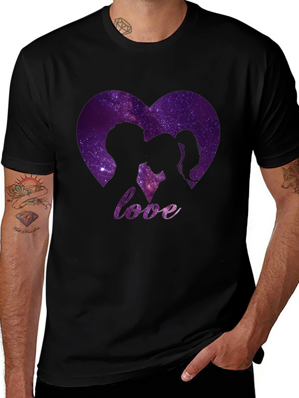 Love Galaxy Heart Graphic Tee - Black