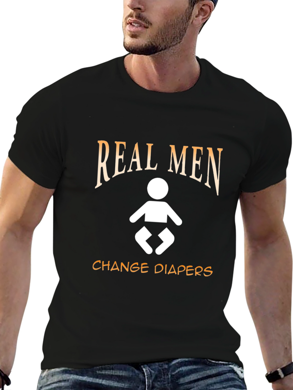 Real Men Change Diapers T-Shirt - Black Cotton Tee