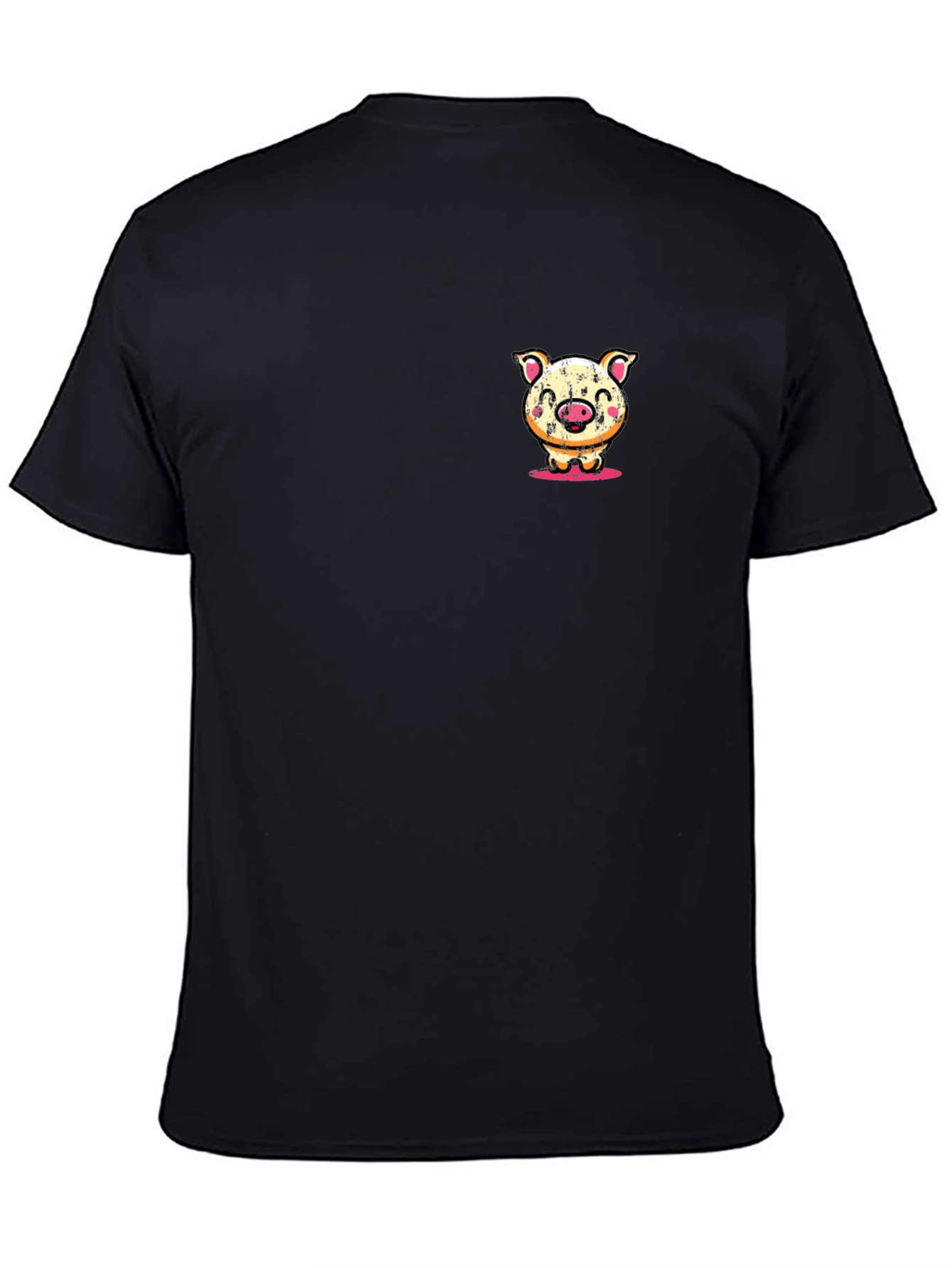 Pig Cartoon Graphic Tee - Soft Black T-Shirt