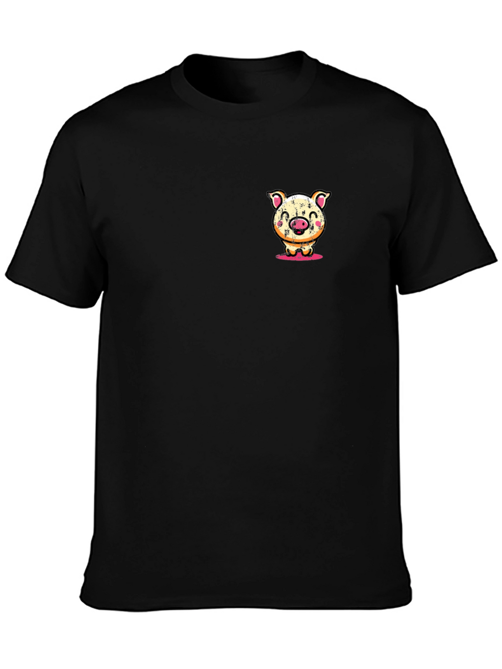 Pig Cartoon Graphic Tee - Soft Black T-Shirt