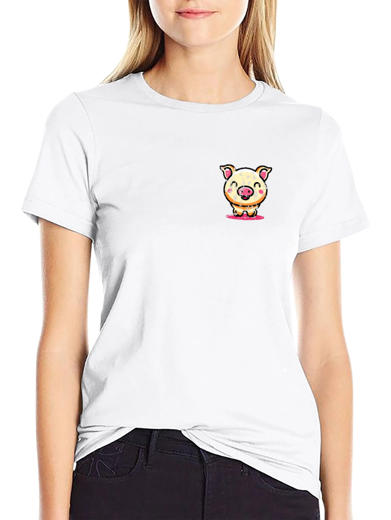Pig Cartoon Graphic Tee - Soft Black T-Shirt